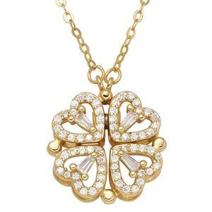 18K Gold Plated Cubic Zirconia Women's Floral Heart Necklace Waterproof